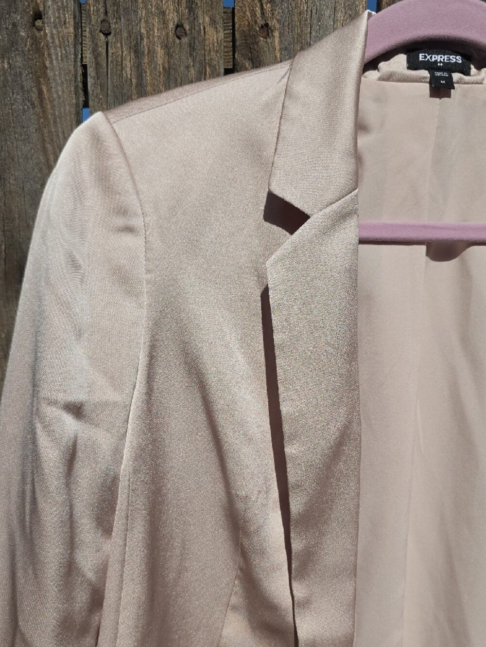 Express Women's Light Cream Satin Open-Front Blazer - Picture 5 of 13